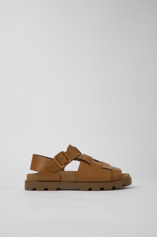 Sandal Brutus кафяви кожени сандали за жени изключителен кемпер